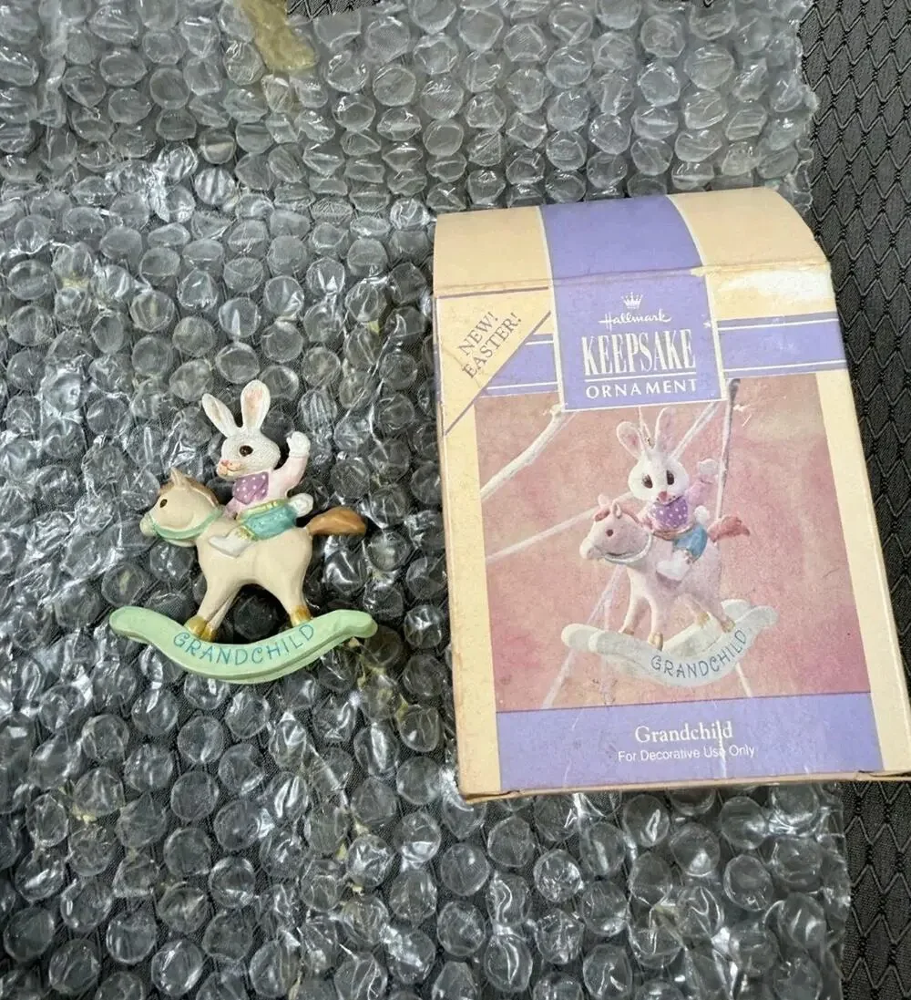 1991 Hallmark Easter Spring Ornament Grandchild Rabbit on Rocking Horse NEW